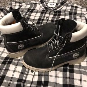 TIMBERLAND BOOTS BLACK SUEDE WITH WHITE SIZE 7Mens
